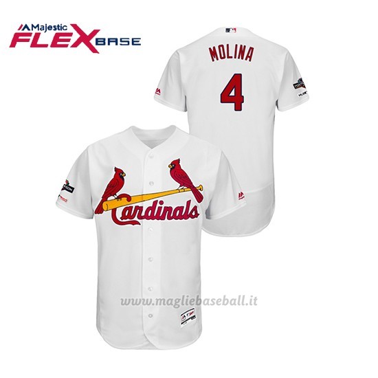 Maglia Baseball Uomo St. Louis Cardinals 4 Yadier Molina 2019 Postseason Flex Base Bianco